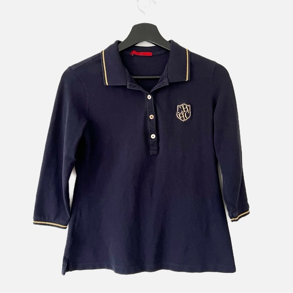 Carolina Herrera Polo Navy Blue Gold Embroidered Crest Cotton T-shirt Wom… - Picture 3 of 15
